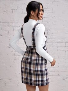 SHEIN Maternity Plaid Print Pinafore Dress & Tee - Multicolor - View 2