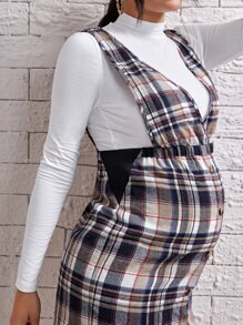 SHEIN Maternity Plaid Print Pinafore Dress & Tee - Multicolor - View 6