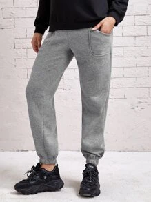 SHEIN Maternity Elastic Waist Pocket Joggers - Grey - View 4