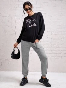 SHEIN Maternity Elastic Waist Pocket Joggers - Grey - View 5