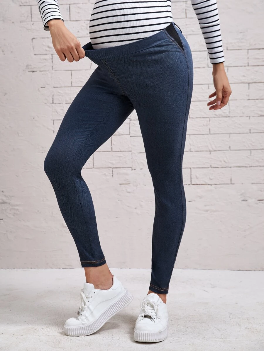 SHEIN Maternity Solid Skinny Trousers - Navy Blue - View 1