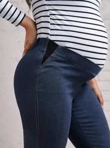 SHEIN Maternity Solid Skinny Trousers - Navy Blue - View 5