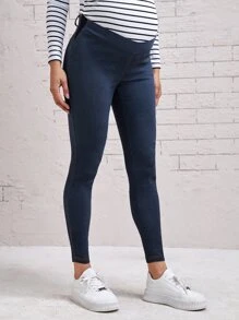 SHEIN Maternity Solid Skinny Trousers - Navy Blue - View 6