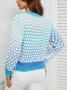 SHEIN Essnce Ombre Marled Knit Button Front Cardigan - Mint Blue - View 2