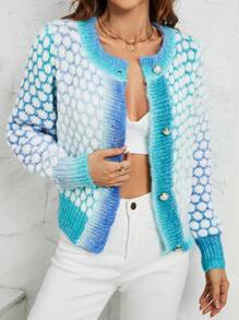 SHEIN Essnce Ombre Marled Knit Button Front Cardigan - Mint Blue - View 3
