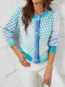 SHEIN Essnce Ombre Marled Knit Button Front Cardigan - Mint Blue - View 4