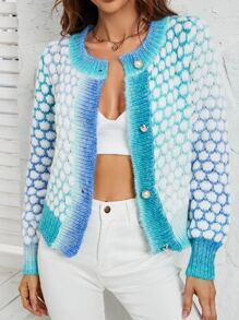 SHEIN Essnce Ombre Marled Knit Button Front Cardigan - Mint Blue - View 6