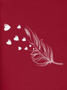 INAWLY Heart And Feather Print Tee - Burgundy - View 3