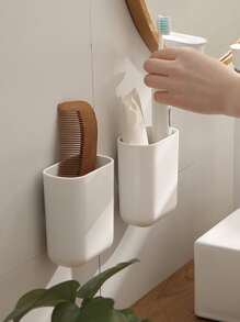 1pc Wall Mounted Punch-Free Toothbrush Holder, Self Adhesive Storage Rack For Bathroom Home Bathroom Decor Fall Decor Back To School