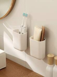 1pc Wall Mounted Punch-Free Toothbrush Holder, Self Adhesive Storage Rack For Bathroom Home Bathroom Decor Fall Decor Back To School