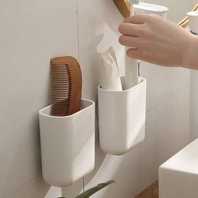 1pc Wall Mounted Punch-Free Toothbrush Holder, Self Adhesive Storage Rack For Bathroom Home Bathroom Decor Fall Decor Back To School