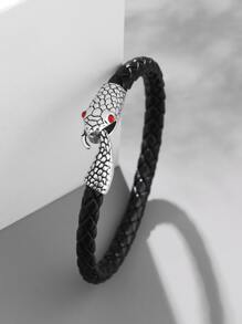 Fashionable And Popular Men Snake Design Bracelet Pu For Jewelry Gift And For A Stylish Look - Black - View 1