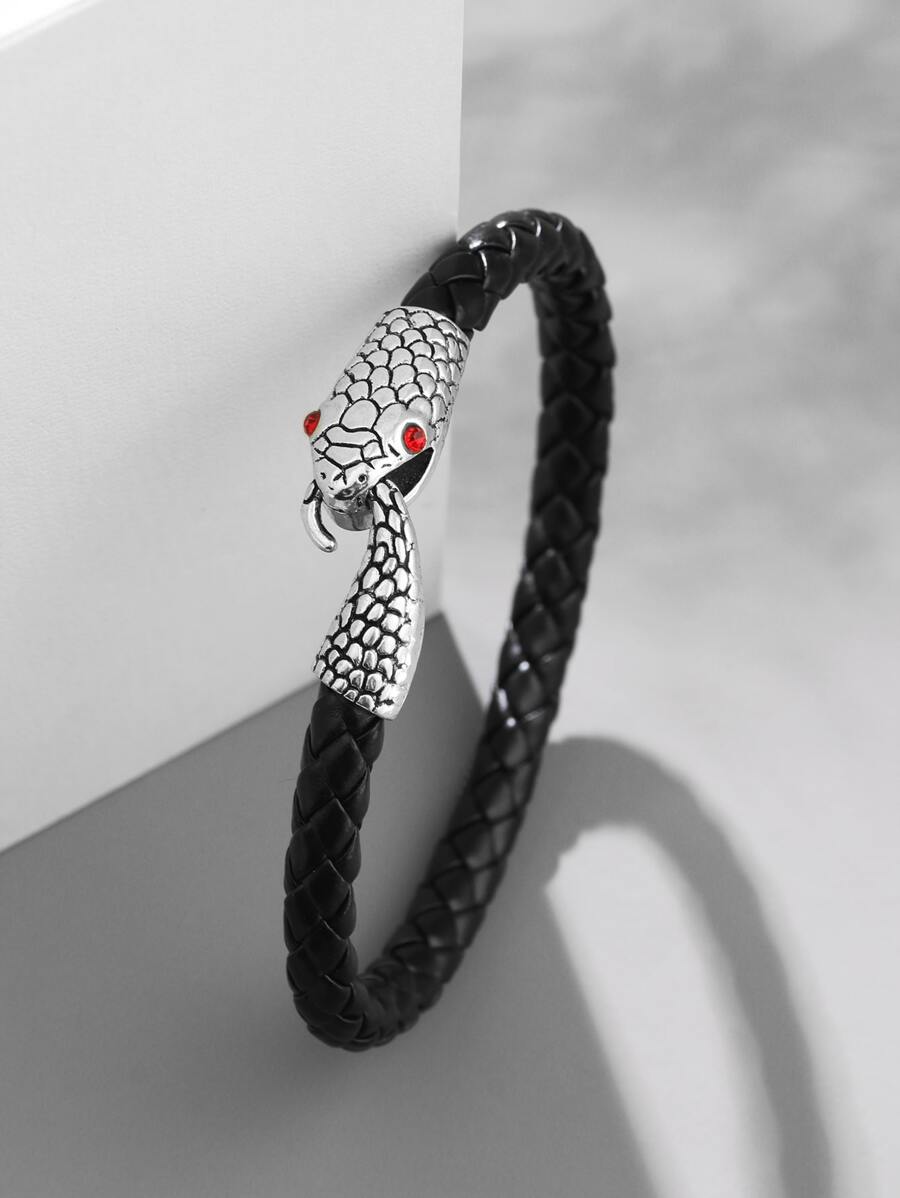 Fashionable And Popular Men Snake Design Bracelet Pu For Jewelry Gift And For A Stylish Look - Black - View 1