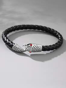 Fashionable And Popular Men Snake Design Bracelet Pu For Jewelry Gift And For A Stylish Look - Black - View 2