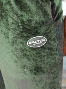 Men Letter Patched Velvet Trousers - Army Green - View 3