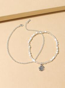 2入組花朵掛飾串珠腳鏈 - 彩色 - 查看 3