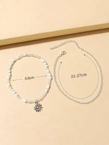 2入組花朵掛飾串珠腳鏈 - 彩色 - 查看 5