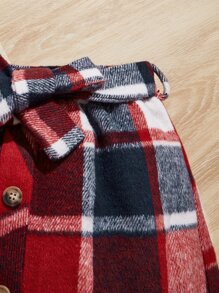 SHEIN 女孩羅紋針織荷葉邊T恤和格紋印花腰帶半身裙