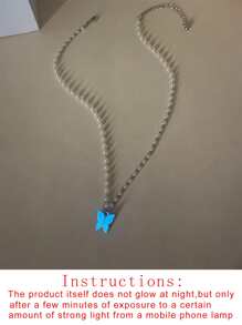 夜光蝴蝶吊墜假珍珠串珠項鍊 - 彩色 - 查看 3