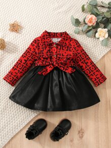 Bebê Vestido com cinto Impressão geográfica Detalhe da aba - Multicolorido - Ver 1