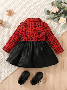 Bebê Vestido com cinto Impressão geográfica Detalhe da aba - Multicolorido - Ver 2