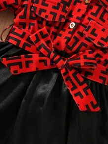 Bebê Vestido com cinto Impressão geográfica Detalhe da aba - Multicolorido - Ver 5