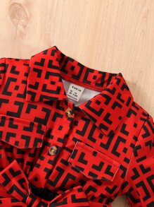 Bebê Vestido com cinto Impressão geográfica Detalhe da aba - Multicolorido - Ver 6