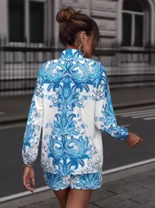 SHEIN Clasi Floral Print Drop Shoulder Shirt & Shorts