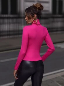 SHEIN Clasi High Neck Cut Out Front Jumper - Hot Pink - View 2