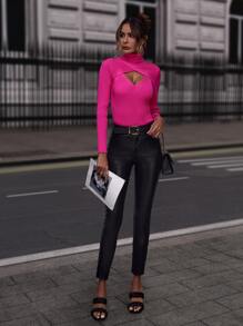 SHEIN Clasi High Neck Cut Out Front Jumper - Hot Pink - View 6