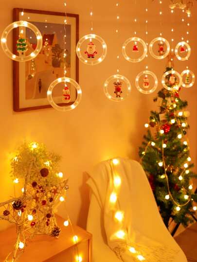 115 盏 3 米圣诞圆形花环套装，USB 供电圣诞树，圣诞老人、雪人、驯鹿、圣诞帽装饰灯串，适用于房间装饰和节日气氛