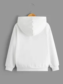 SHEIN Áo nỉ in hình khẩu hiệu và hình vẽ dành cho bé trai tuổi teen - trắng - Xem 2