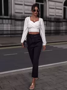 SHEIN Privé Sweetheart Neck Frill Trim Crop Blouse - White - View 4