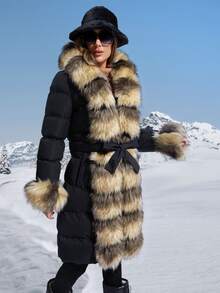 毛绒面板女士冬季服装保暖加厚棉服外套 - 黑色 - 查看 5