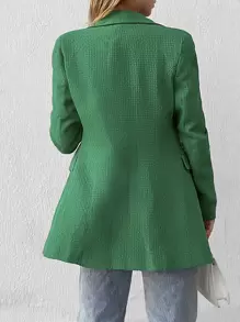 EURMUSE Lapel Neck Double Breasted Flap Detail Blazer - Green - View 2