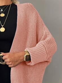 EURMUSE Dual Pocket Batwing Sleeve Duster Cardigan - Pink - View 3