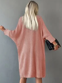EURMUSE Dual Pocket Batwing Sleeve Duster Cardigan - Pink - View 5