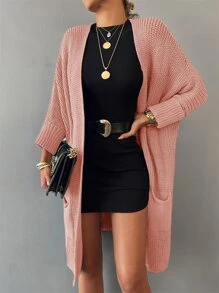 EURMUSE Dual Pocket Batwing Sleeve Duster Cardigan - Pink - View 6