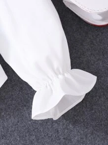 女孩荷葉袖腰帶襯衫 - 白色 - 查看 3