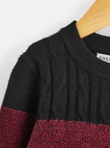SHEIN Toddler Boys Colourblock Cable Knit Jumper - Multicolor - View 4