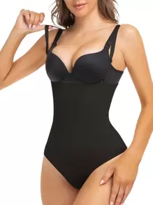 Women's Black High Stretch Casual Comfy Shapewear Briefs Long Plain Body Shaper Tank Top - Black - View 1