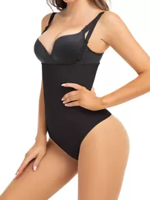 Women's Black High Stretch Casual Comfy Shapewear Briefs Long Plain Body Shaper Tank Top - Black - View 4