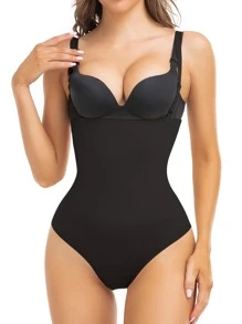 Women's Black High Stretch Casual Comfy Shapewear Briefs Long Plain Body Shaper Tank Top - Black - View 5