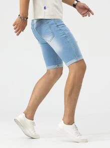 Manfinity LEGND Shorts mezclilla rotos bajo de doblez - Lavado ligero - Ver 4