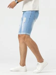 Manfinity LEGND Shorts mezclilla rotos bajo de doblez - Lavado ligero - Ver 6