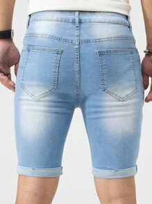 Manfinity LEGND Shorts mezclilla rotos bajo de doblez - Lavado ligero - Ver 7