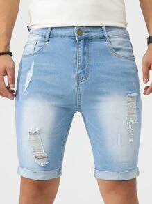 Manfinity LEGND Shorts mezclilla rotos bajo de doblez - Lavado ligero - Ver 8