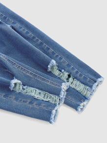 SHEIN Essnce Cut Out Drawstring Waist Ripped Raw Hem Skinny Jeans - Light Wash - View 9