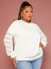 SHEIN SXY Plus Contrast Mesh Raglan Sleeve Sweatshirt - White - View 1