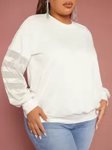 SHEIN SXY Plus Contrast Mesh Raglan Sleeve Sweatshirt - White - View 6